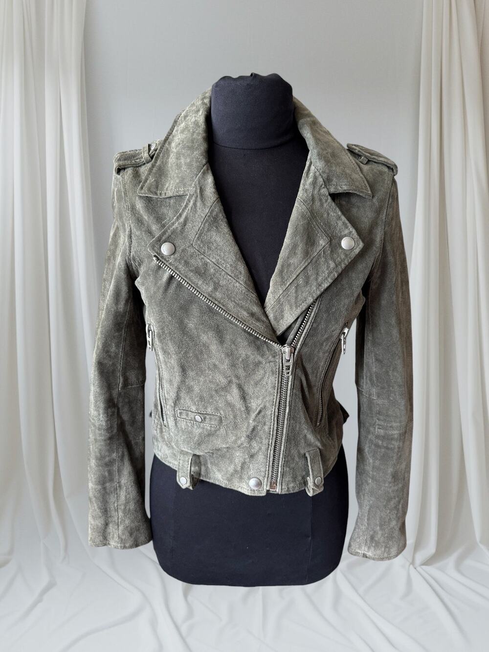 Green Suede Women's Motorcycle Jacket, Size S